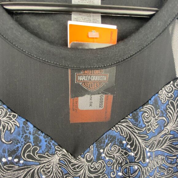 NWT Harley Davidson Tank Top Womens XS Black Blue Meshed Up Graphic Bling Mesh - Picture 3 of 11